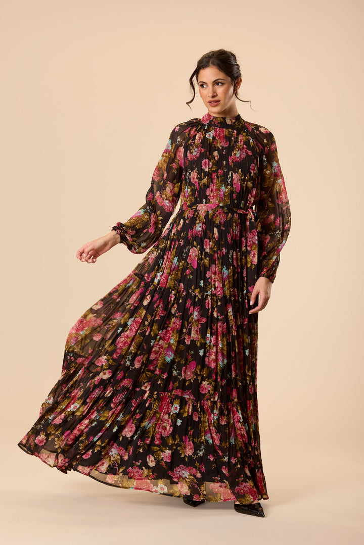 Violetta Chiffon Maxi Dress in Black Floral for Women - gallery