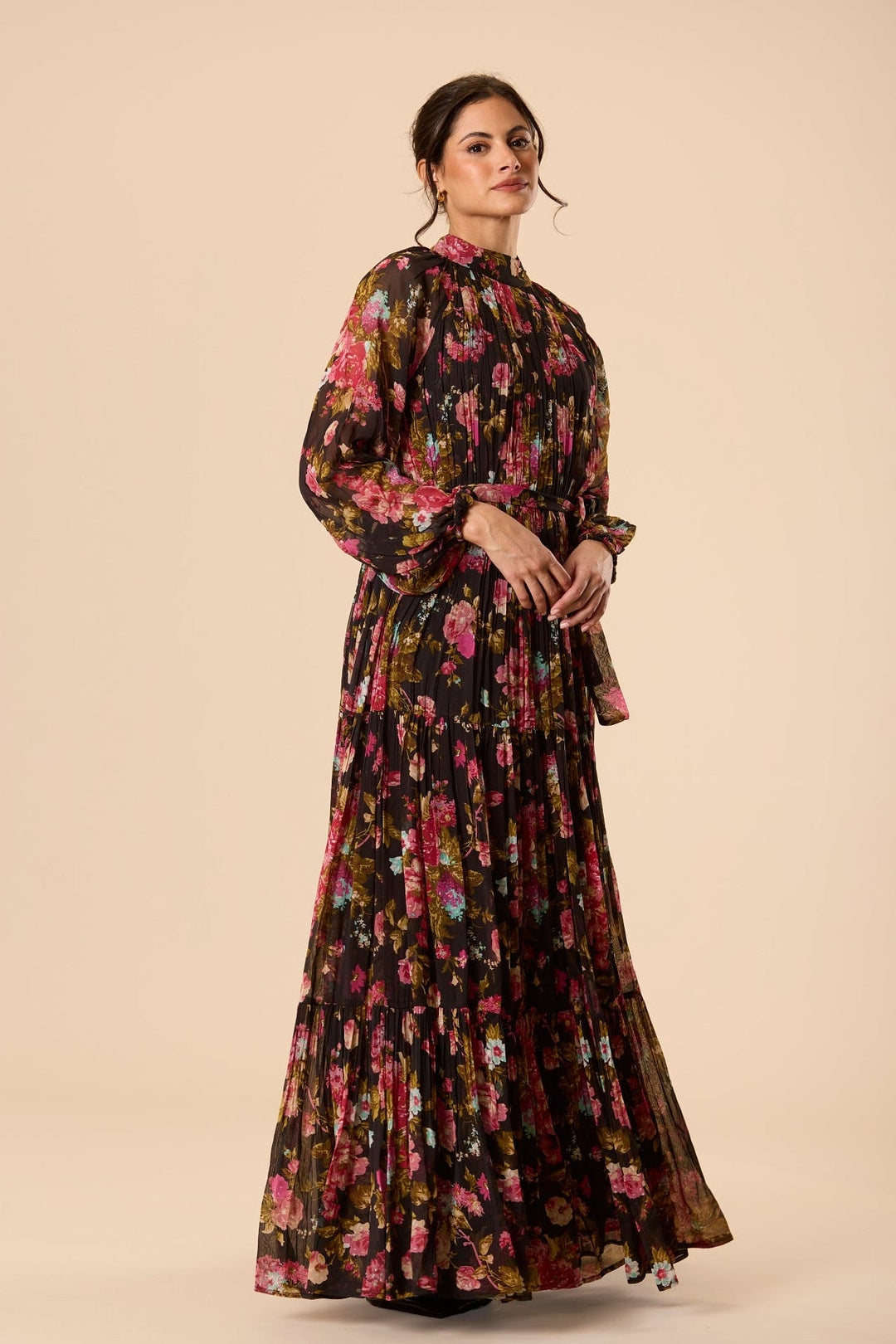 Violetta Chiffon Maxi Dress in Black Floral for Women - gallery