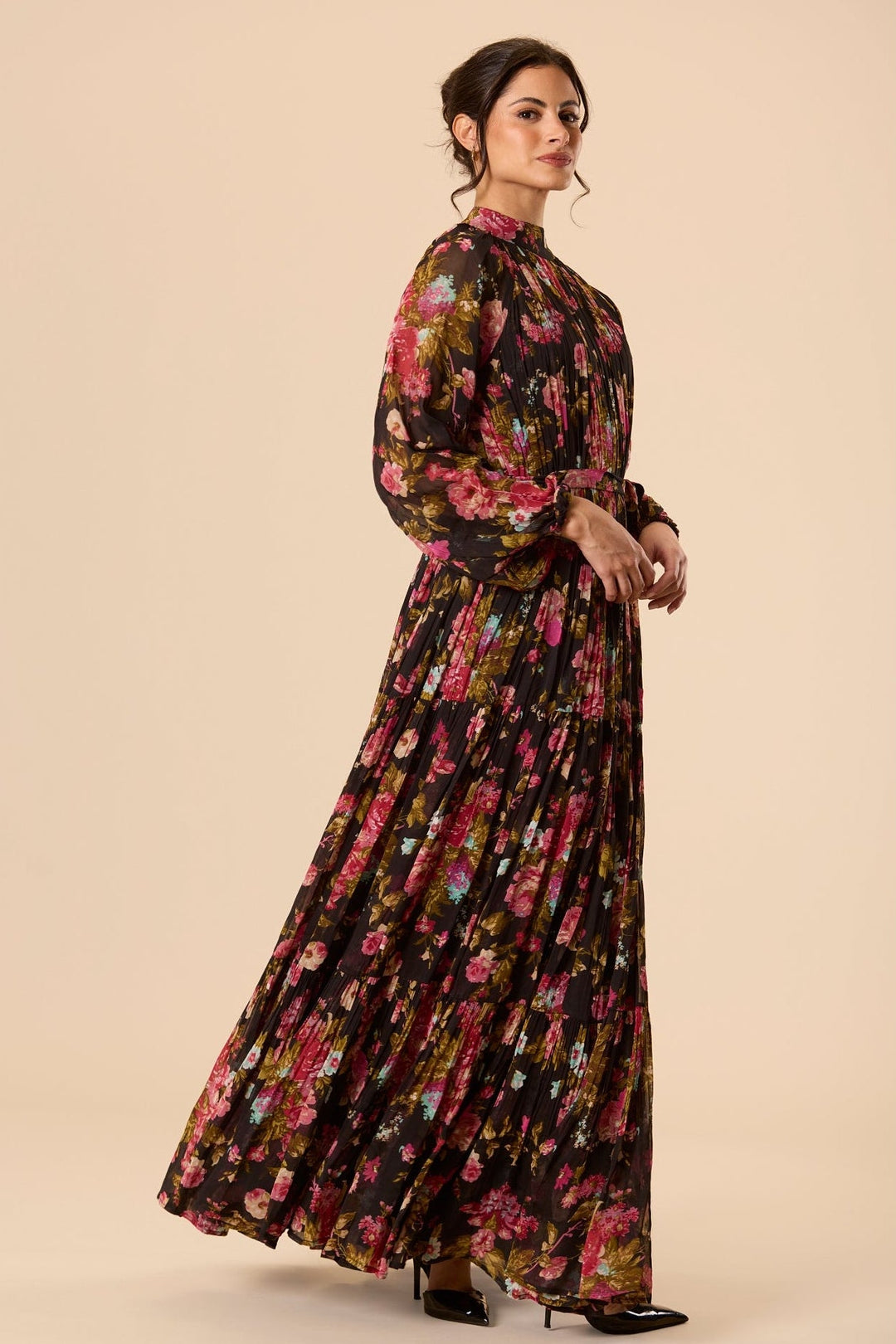 Violetta Chiffon Maxi Dress in Black Floral for Women - gallery