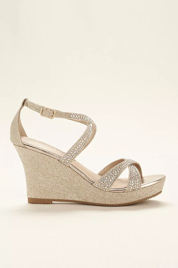 Crystal Cross Strap Wedge Sandals for Women - gallery