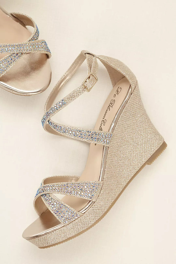 Crystal Cross Strap Wedge Sandals for Women - gallery