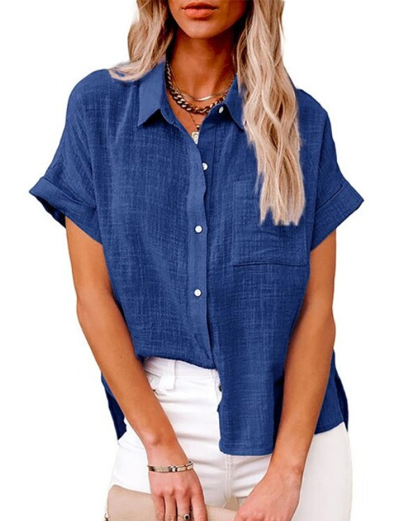 Luchtige Blouse Van Katoen En Linnen for Women - Blue