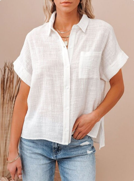Luchtige Blouse Van Katoen En Linnen for Women - White