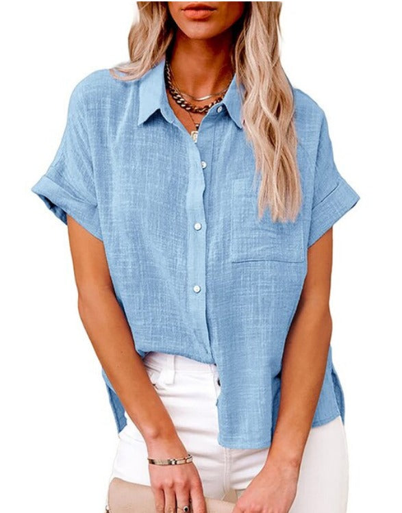 Luchtige Blouse Van Katoen En Linnen for Women - Sky Blue