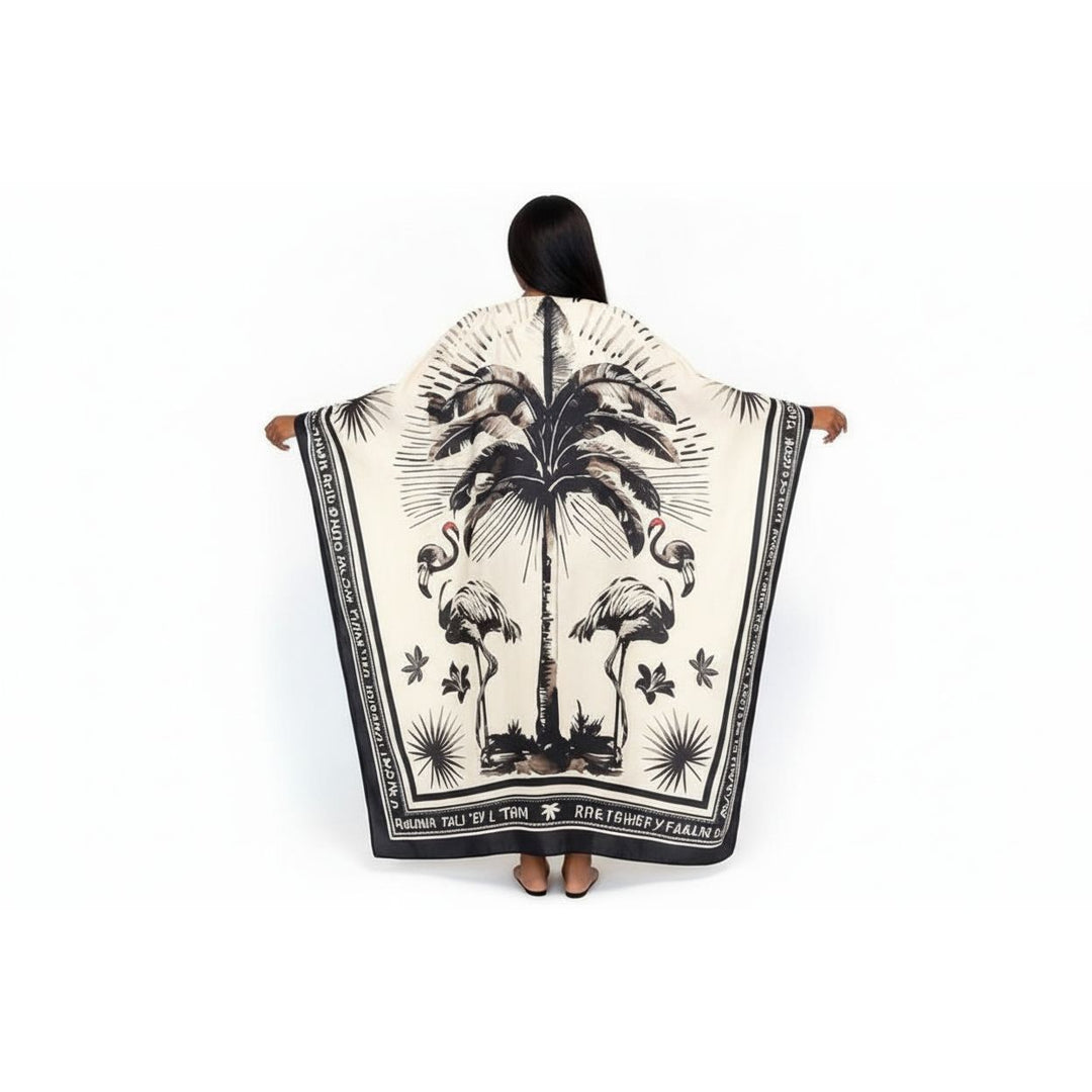 Off White Tropical Print Kaftan Dress for Women - gallery