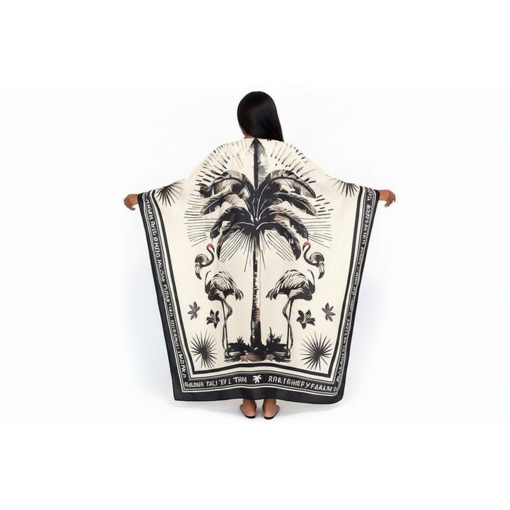 Off White Tropical Print Kaftan Dress for Women - gallery