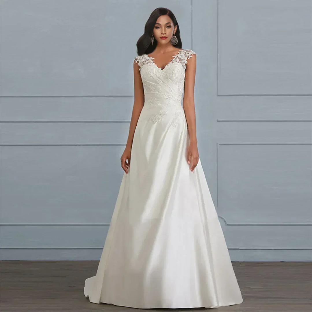 Floral Lace Wedding Dress with Full-Length Skirt for Women