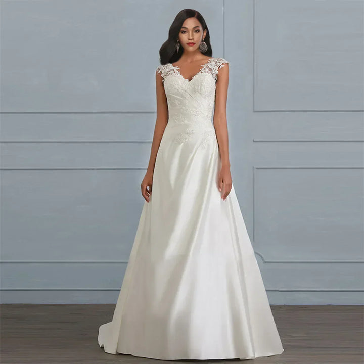 Floral Lace Wedding Dress with Full-Length Skirt for Women