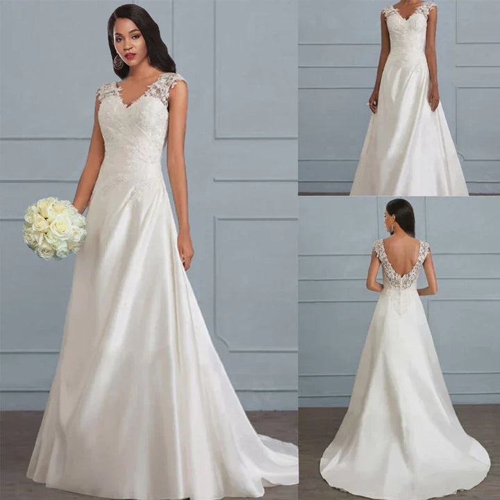 Floral Lace Wedding Dress with Full-Length Skirt for Women