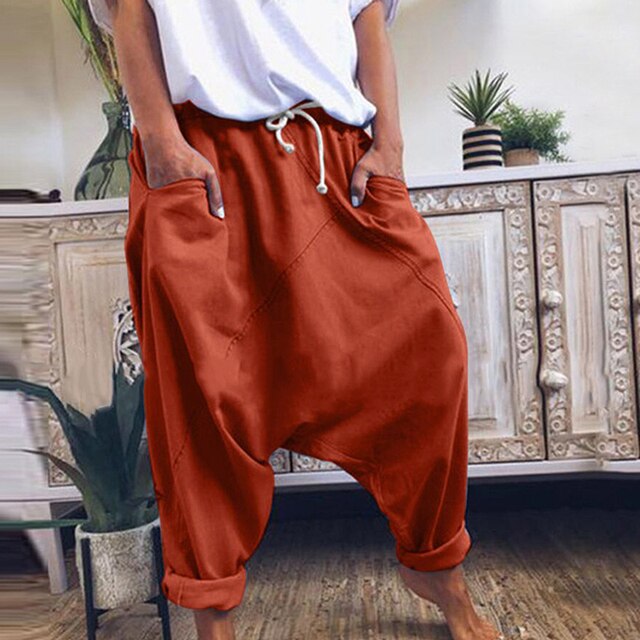 Wide-Leg Harem Trousers with a Dropped-Crotch Cut