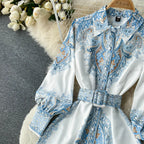 Floral A-Line Dress Featuring a Cinched Waist Belt