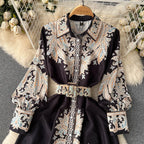 Floral A-Line Dress Featuring a Cinched Waist Belt