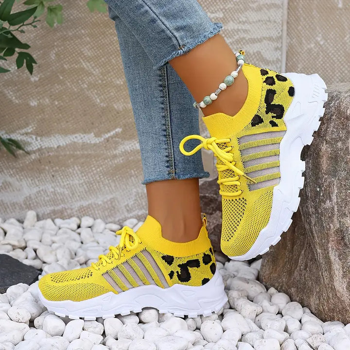 Leopard Print Trainers with Breathable Mesh Upper
