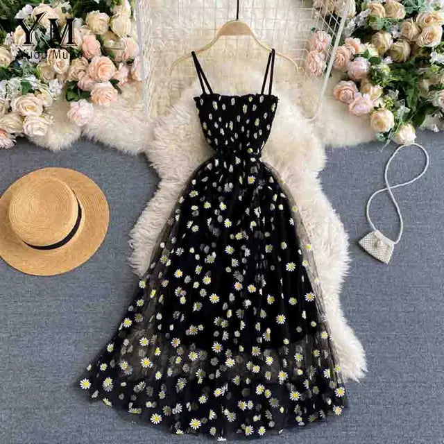 Daisy Print Spaghetti Strap Summer Dress for Women