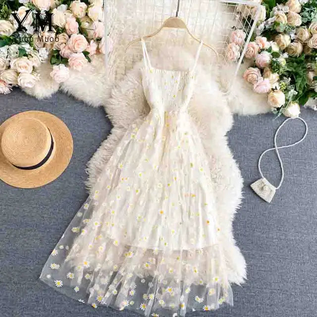Daisy Print Spaghetti Strap Summer Dress for Women