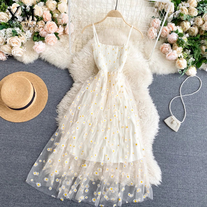 Daisy Print Spaghetti Strap Summer Dress for Women