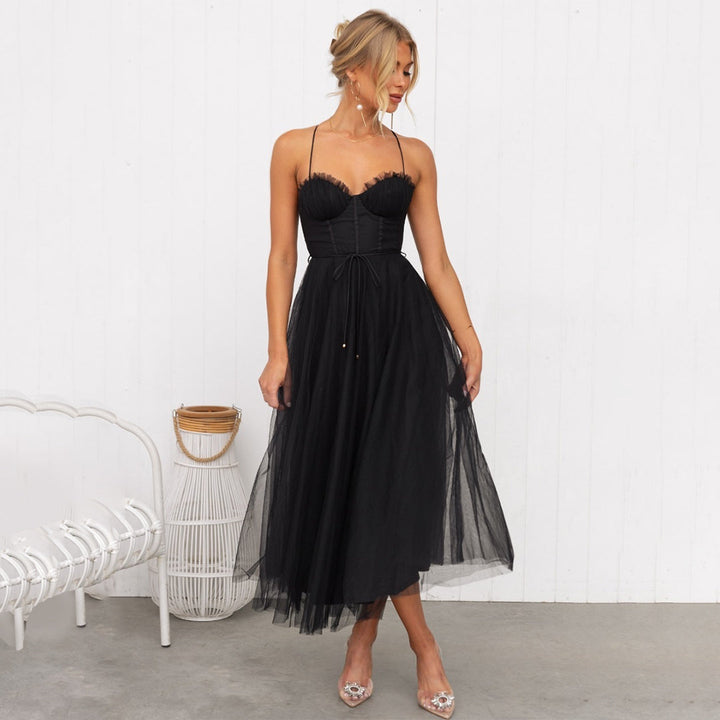 Strappy Evening Dress in Pink, Black and Brown