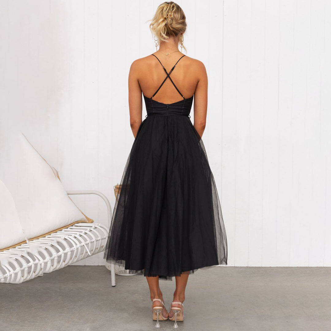 Strappy Evening Dress in Pink, Black and Brown