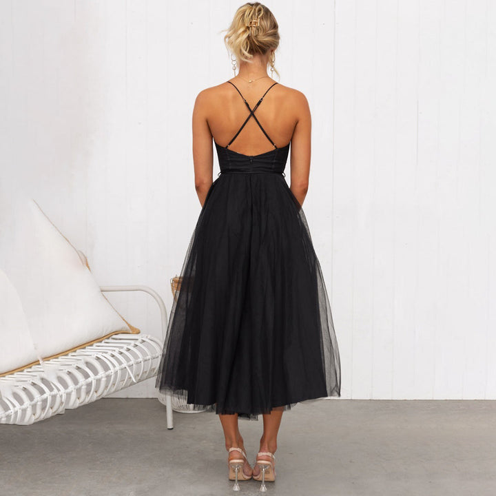 Strappy Evening Dress in Pink, Black and Brown