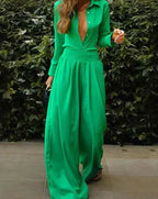 Vintage-Inspired Women's Jumpsuit with Adjustable Stretch Waist