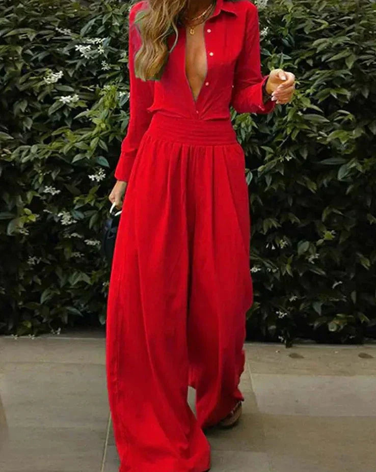 Vintage-Style Jumpsuit with Elasticated Waist for Women