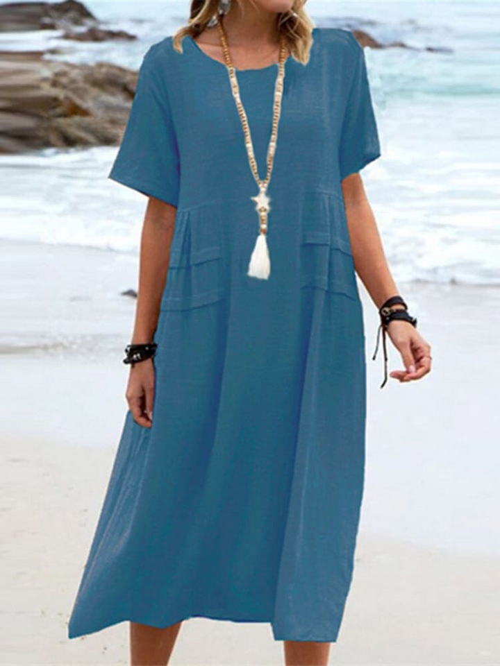 Loose-Fit Breathable Cotton Dress with Short Sleeves
