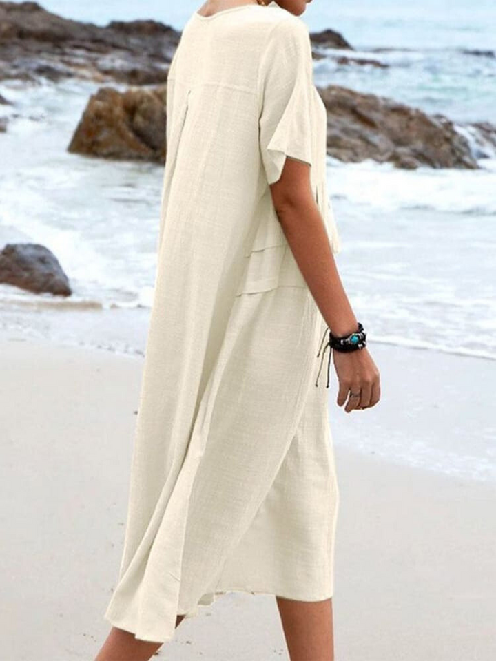 Loose-Fit Breathable Cotton Dress with Short Sleeves
