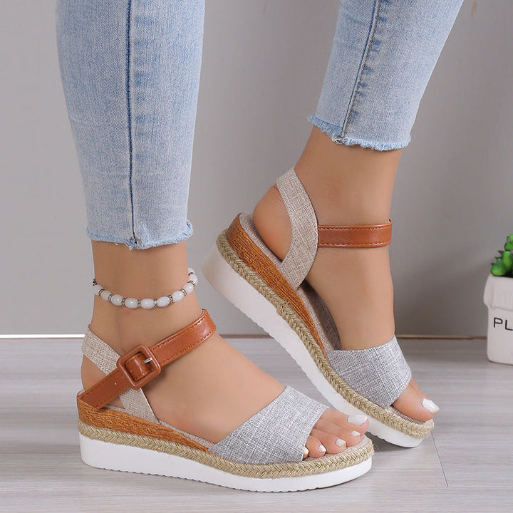 Ankle-Strap Jute-Soled Lightweight Casual Fishmouth Wedge Sandals for Women - gallery