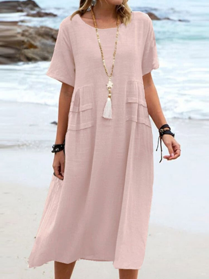 Loose-Fit Breathable Cotton Dress with Short Sleeves