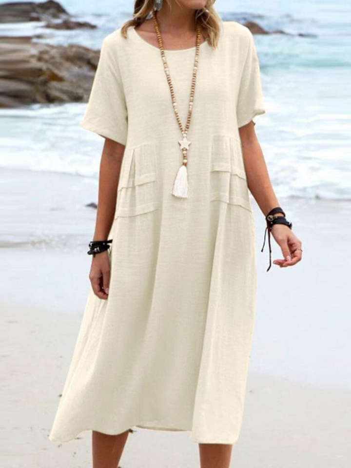 Loose-Fit Breathable Cotton Dress with Short Sleeves