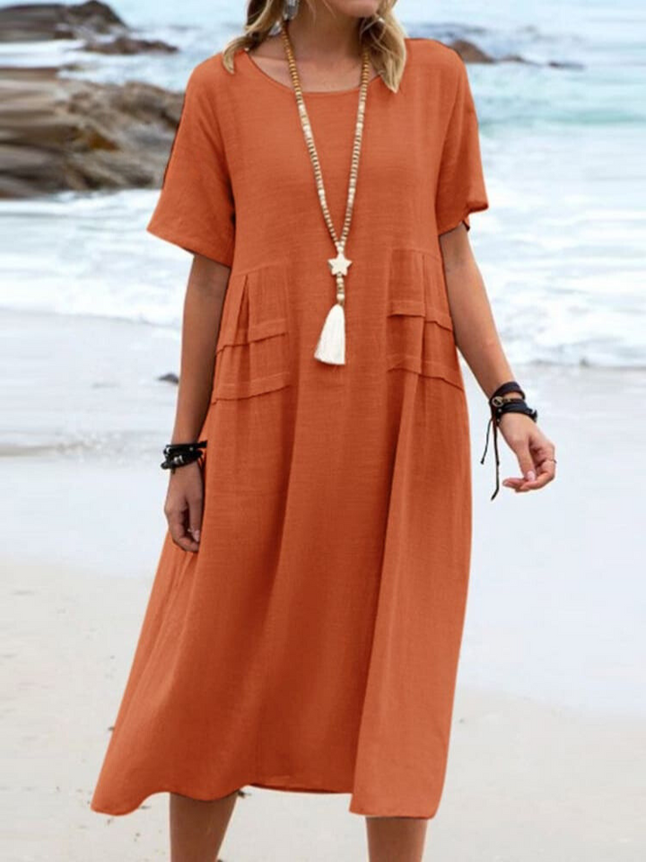 Loose-Fit Breathable Cotton Dress with Short Sleeves