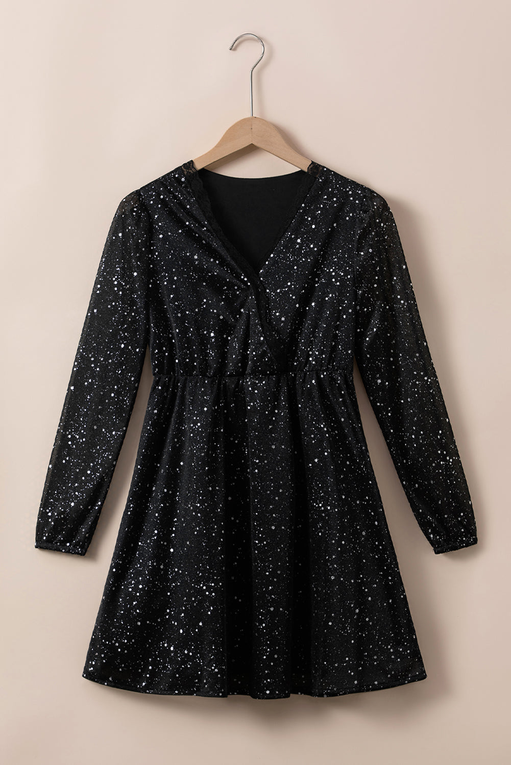 Black Glitter Dress with Mesh Overlay for Party Nights
