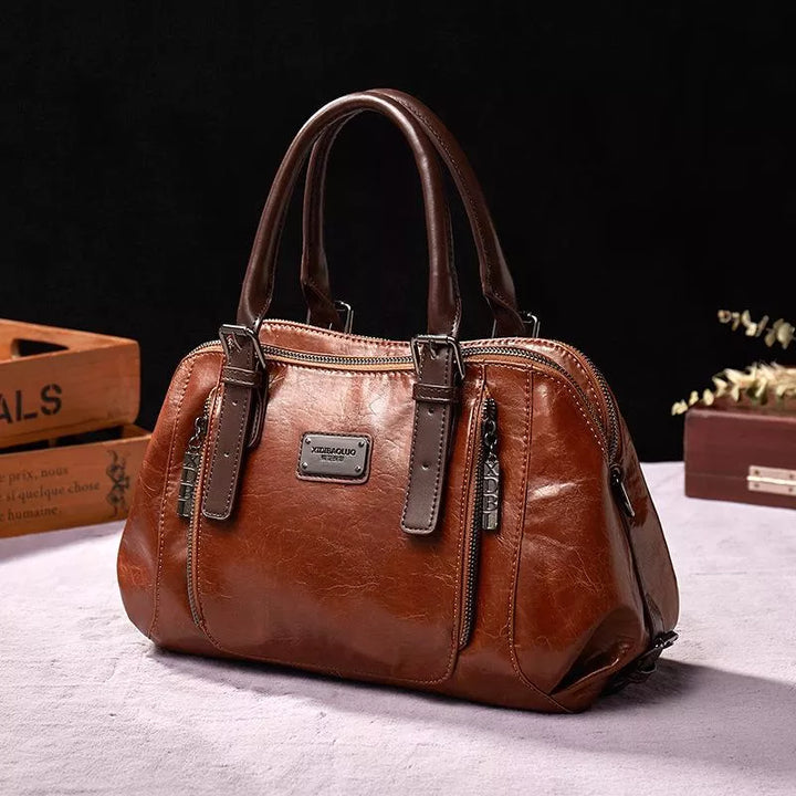 Vintage-Inspired Structured Handbag in Rich Textured Finish