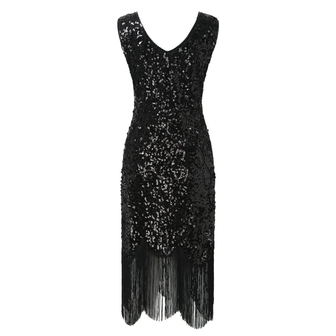 Black 1920s Charleston-Inspired Dress with Short Sleeves