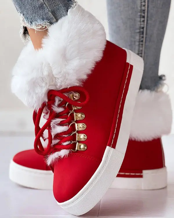 Lace-Up Padded Ankle Boots with Colour Block Detail
