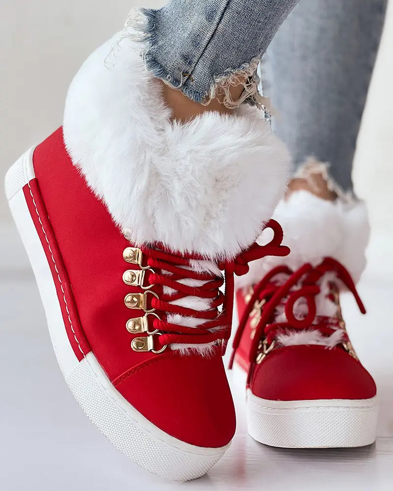 Lace-Up Padded Ankle Boots with Colour Block Detail