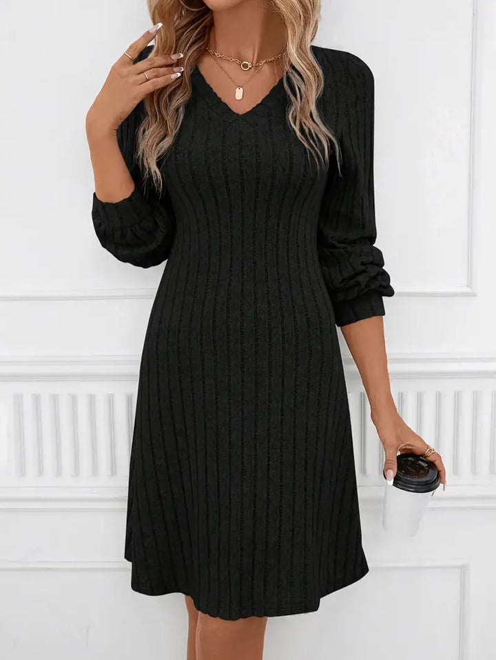 V-Neck Ribbed Knit Dress in a Figure-Skimming Cut