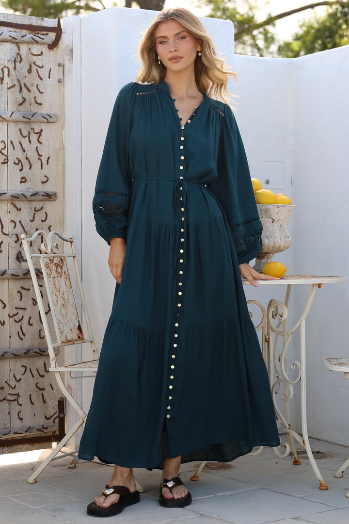 Alyce Maxi Dress - Mandarin Collar Button Down with Detachable Waist Tie...