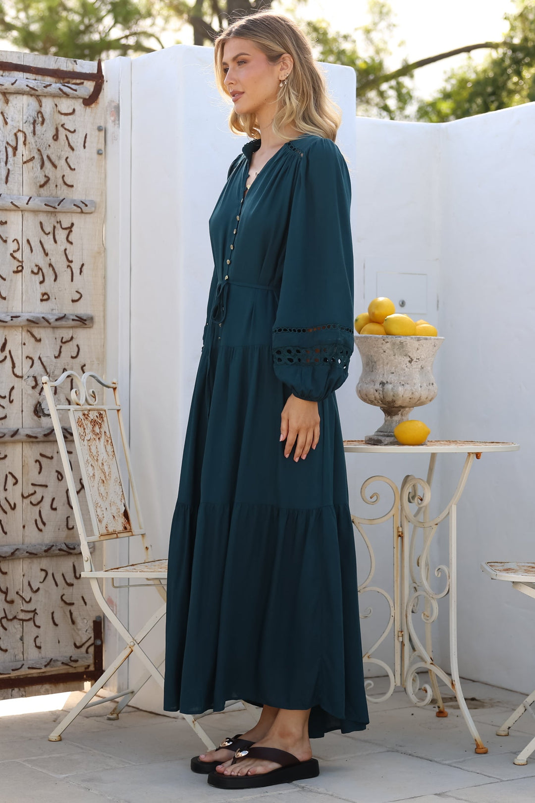 Alyce Maxi Dress - Mandarin Collar Button Down with Detachable Waist Tie... — gallery