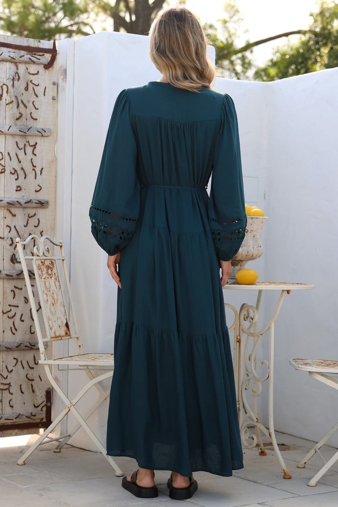 Alyce Maxi Dress - Mandarin Collar Button Down with Detachable Waist Tie... — gallery