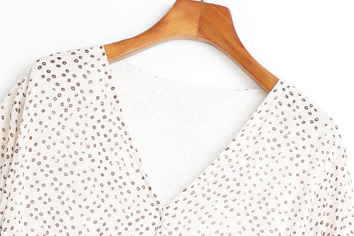Amelia Polka Dots Printed V Neck Tier Chiffon Plus Size Short Sleeve Mid... — gallery