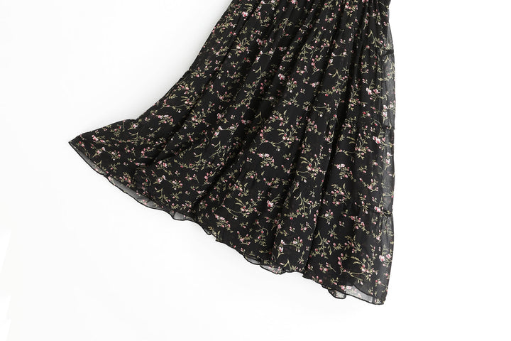 Andrea Floral Print V Neck Chiffon Camisole Spaghetti Sleeveless Midi Dress — gallery