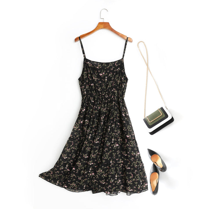 Andrea Floral Print V Neck Chiffon Camisole Spaghetti Sleeveless Midi Dress — gallery
