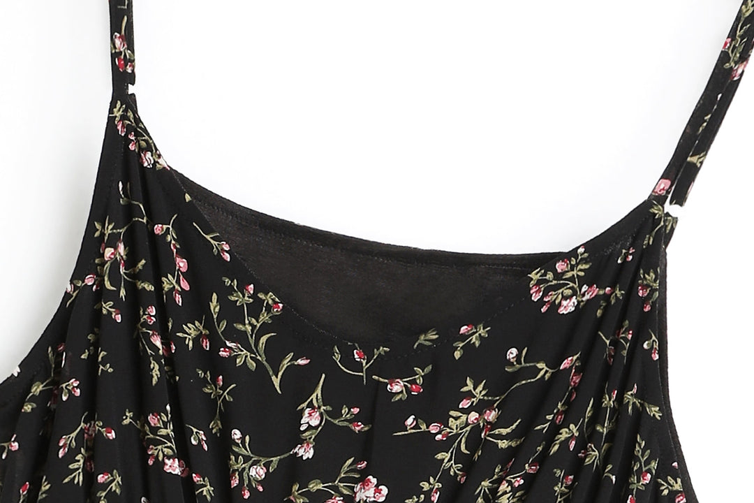 Andrea Floral Print V Neck Chiffon Camisole Spaghetti Sleeveless Midi Dress — gallery