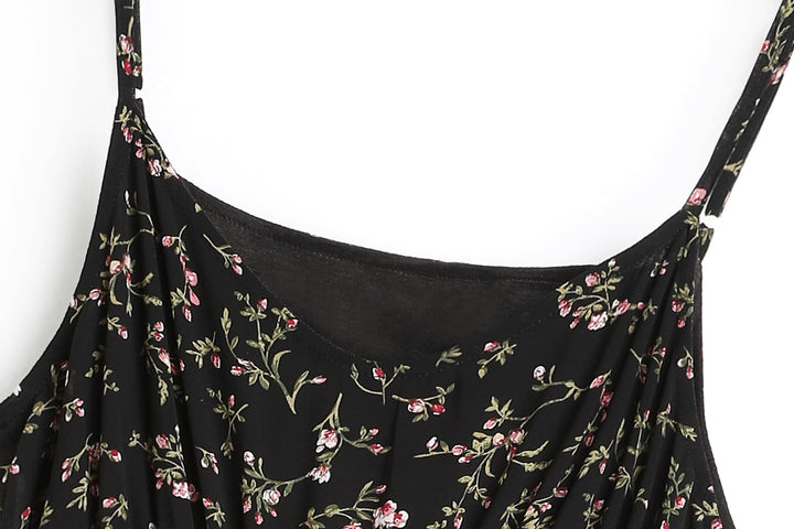 Andrea Floral Print V Neck Chiffon Camisole Spaghetti Sleeveless Midi Dress — gallery