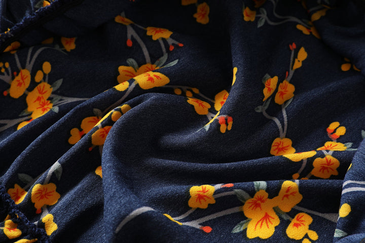 Anne Blue Floral V Neck Wrap Neck Bell Sleeve Tier Mid Sleeve Dress — gallery