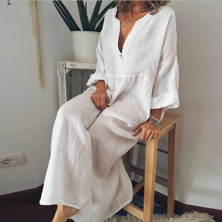 Blouse-Inspired Shirt Dress with Button-Front Placket