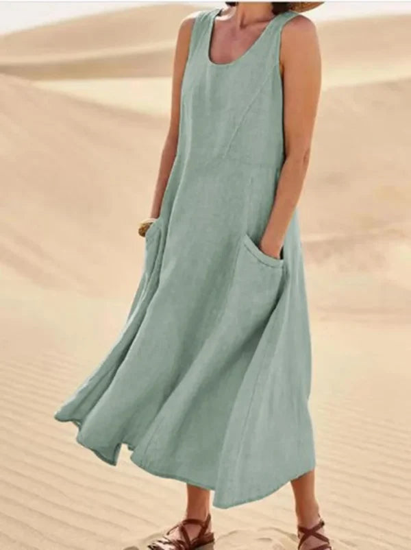 Relaxed Summer Dress with Elastic Pockets for Women