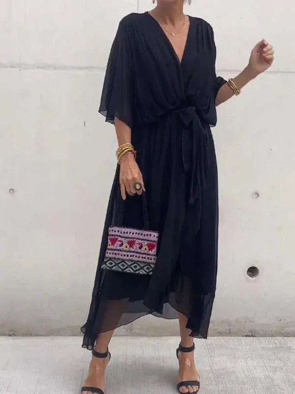 Green V-Neck Chiffon Dress for Garden Parties and Beyond