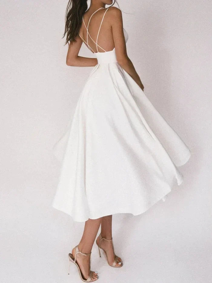 V-Neck Strappy Midi Dress with Cut-Out Back Detail